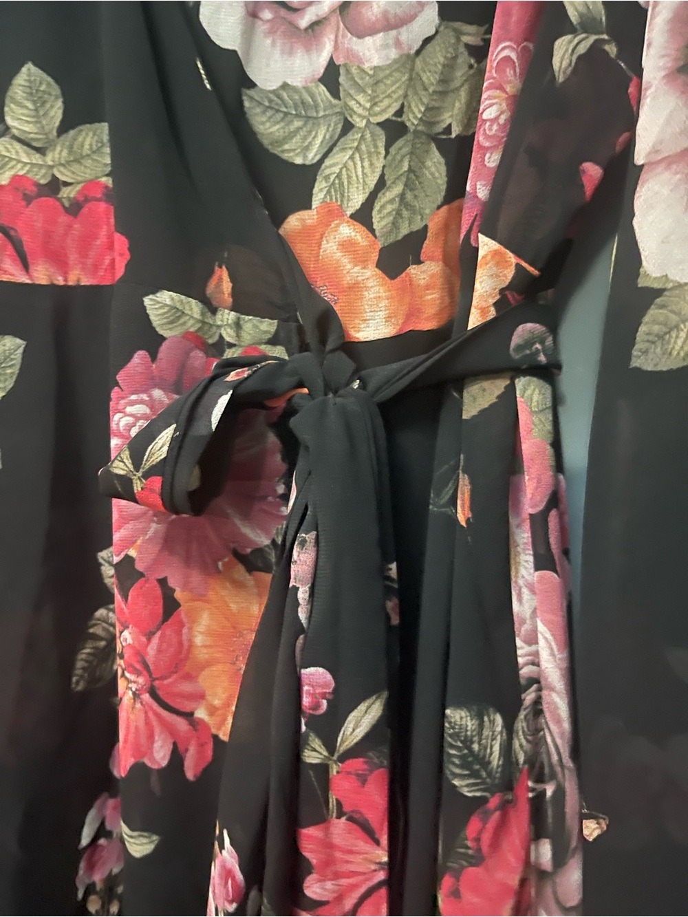 City Chic Paradise Floral Wrap Maxi Dress Black Pink Size M 18 Wedding Guest - Picture 7 of 10